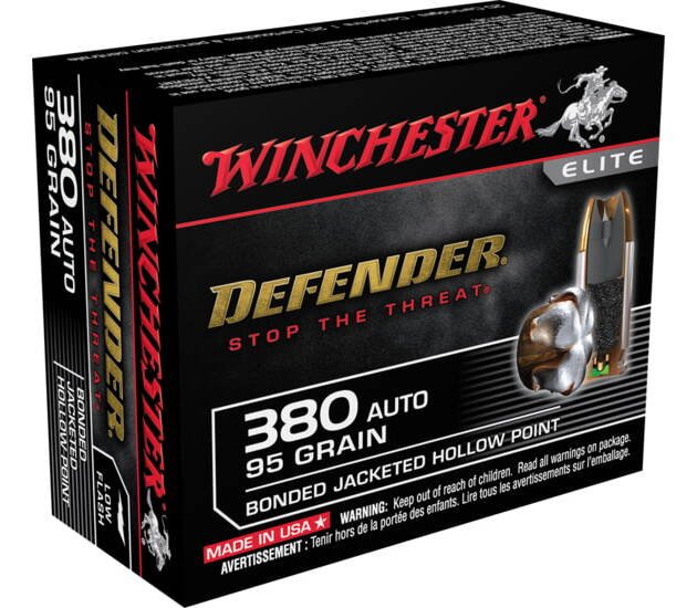 Winchester DEFENDER HANDGUN .380 ACP 95 grain Bonded Jacketed Hollow Point Centerfire Pistol Ammunition S380PDB Caliber: .380 ACP, Number of Rounds: 500