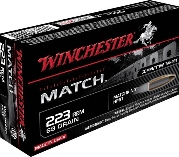 Winchester Competition Match .223 Remington 69 grain Boat Tail Hollow Point (BTHP) Brass Centerfire Rifle Ammunition 500 RDS