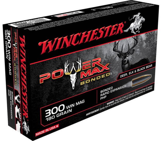 Winchester POWER MAX BONDED .300 Winchester Magnum 180 grain Bonded Rapid Expansion Protected Hollow Point Brass Cased Centerfire Rifle Ammunition X30WM2BP 500 ROUNDS