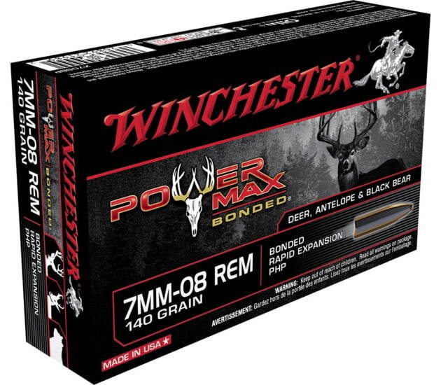 Winchester POWER MAX BONDED 7mm-08 Remington 140 grain Bonded Rapid Expansion Protected Hollow Point Centerfire Rifle Ammunition 500 RDS