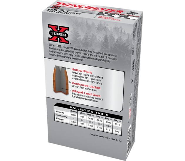 Winchester SUPER-X RIFLE .45-70 Government 300 grain Jacketed Hollow Point Brass Cased 500 rounds