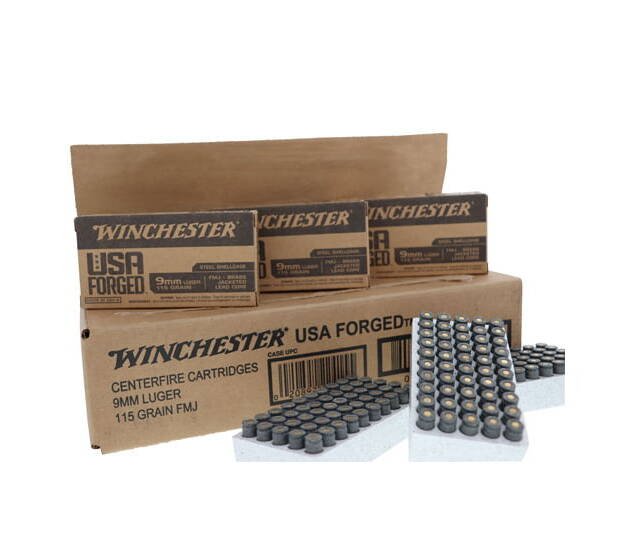 Winchester USA HANDGUN FORGED 9mm Luger 115 grain Full Metal Jacket Steel Cased 500 rounds