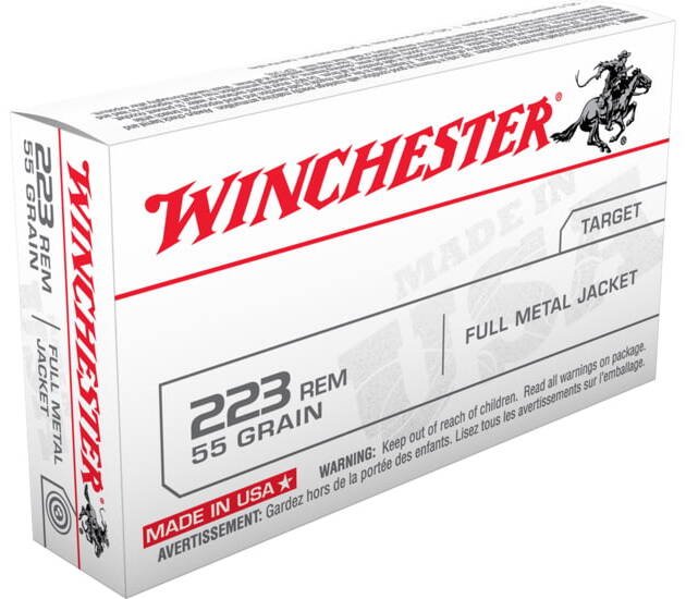 Winchester USA RIFLE .223 Remington 55 grain Full Metal Jacket (FMJ) Brass Centerfire Rifle Ammunition 500 ROUNDS